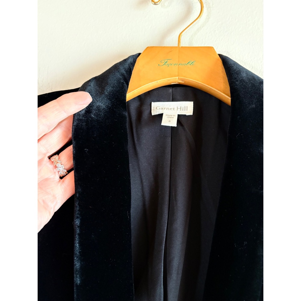 Garnet Hill Womens Black Rayon Silk Velvet Open Front Shawl Casual Blazer Size 6 - Picture 3 of 11